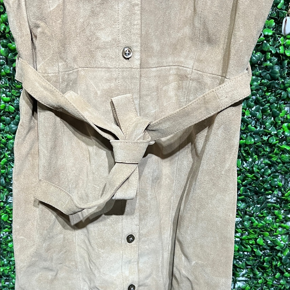 VTG Banana Republic Brown Leather Short Sleeve Midi Button Down Belted Dress-XS - Picture 3 of 6